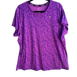 Nike Dri-Fit Womens Running Athletic Purple Graphic Short Sleeve Top Shirt 2X